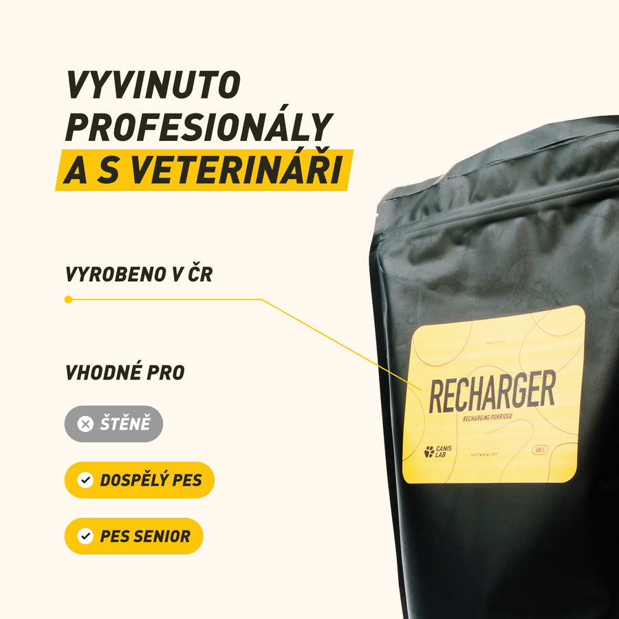 Recharger | Funkční svačina pro psa, která nastartuje regeneraci okamžitě po výkonu, určeno po aktivitě